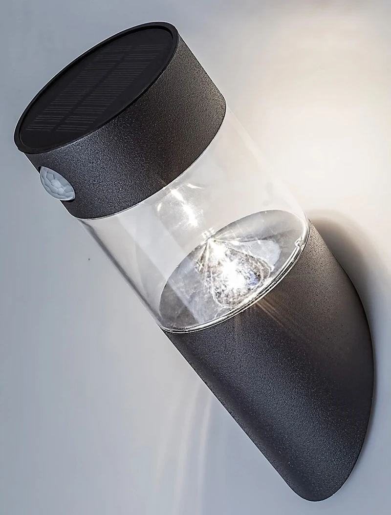 Kapuas – соларен LED аплик със сензор в черно, Ø90мм, 1.5W, 4000K, IP44