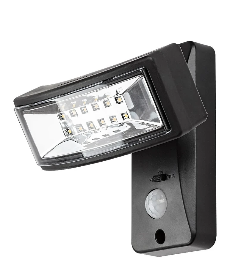 Valpovo – соларен LED прожектор с датчик за движение в черно, 155мм, 2.4W, 4000K