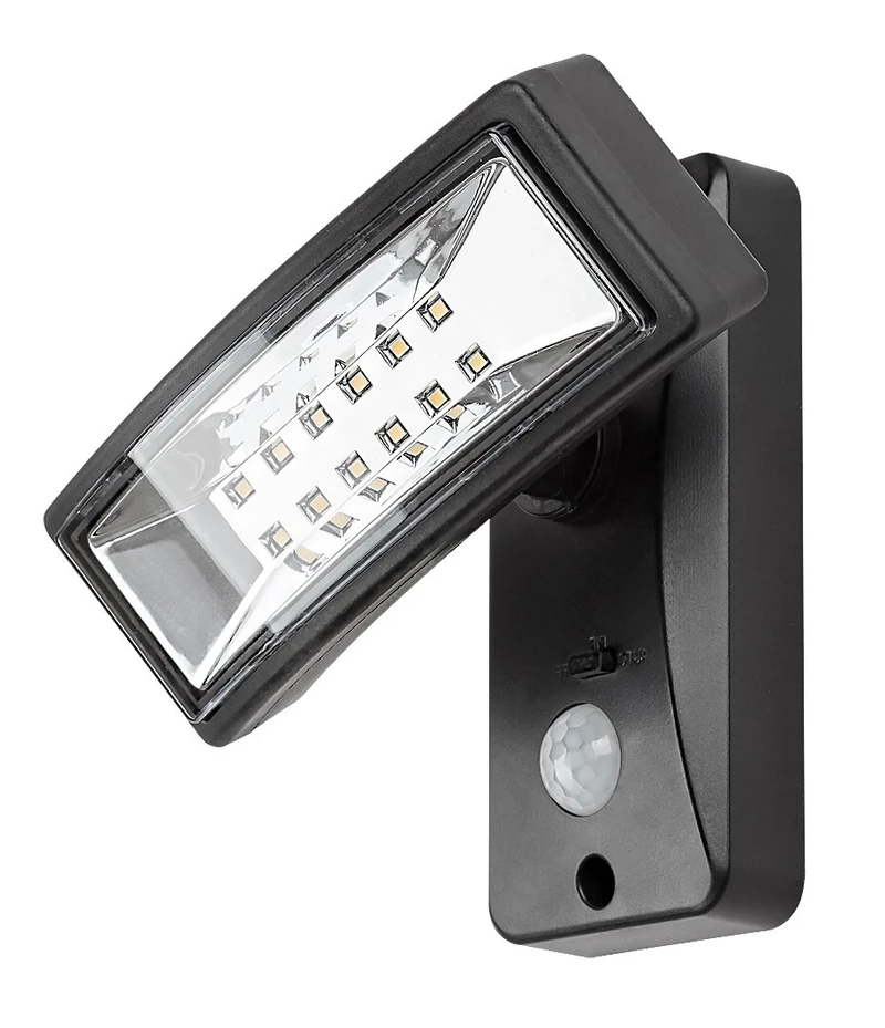 Valpovo – соларен LED прожектор с датчик за движение в черно, 155мм, 2.4W, 4000K