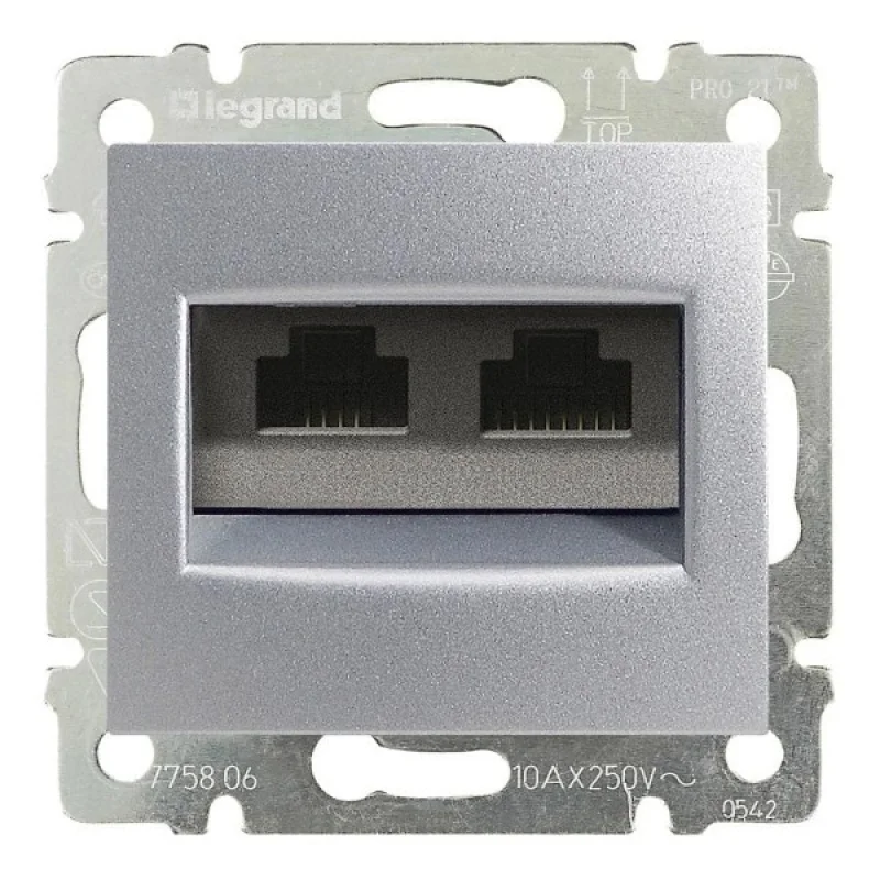 Розетка 2xRJ45 Cat. 5e UTP Алуминий - Legrand Valena 770231
