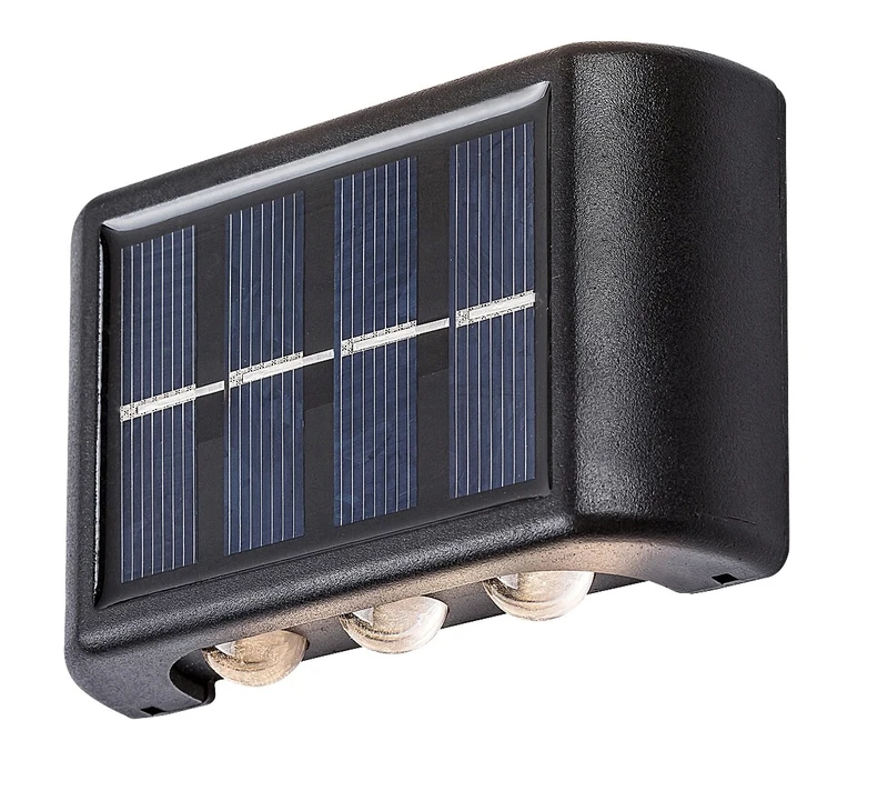 Decorative Solar Lights Kangton – solar LED wall light in black, 90×55mm, 1.2W, 3000K, IP44