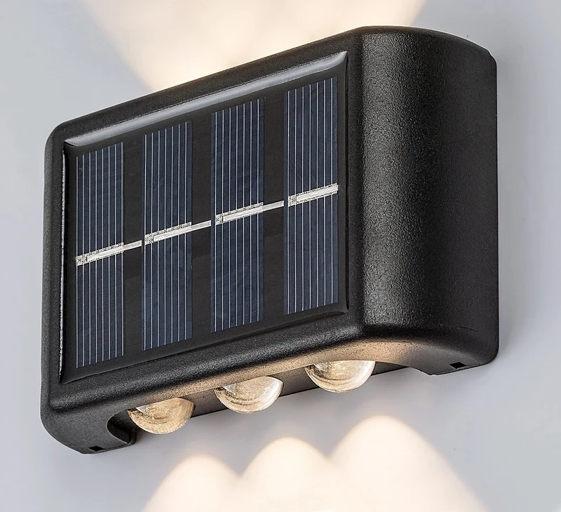 Kangton – solar LED wall light in black, 90×55mm, 1.2W, 3000K, IP44