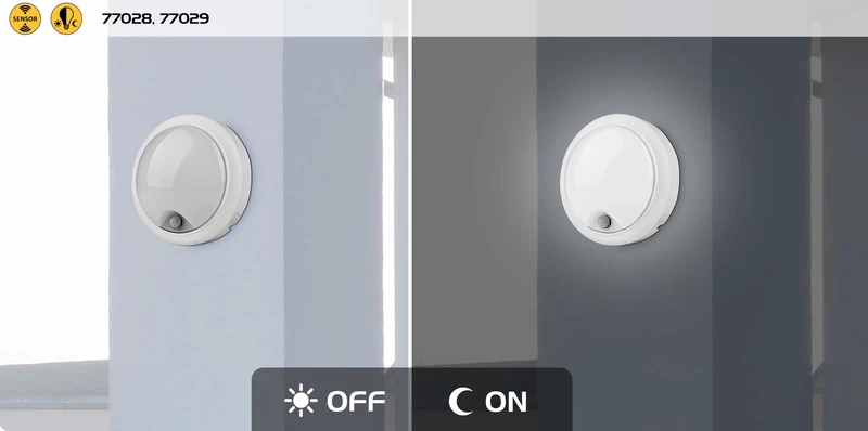 Hitura – LED външна стенна лампа в бяло с датчик за движение, Ø180мм, 15W, 4000K, IP54