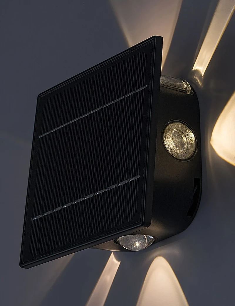 Emmen – solar LED wall light in black, 130×130mm, 0.5W, 3000-6000K, IP54
