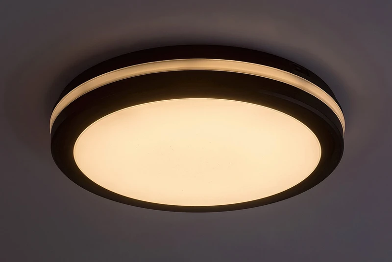 Indre – LED ceiling light for terrace in black/white, Ø300mm, 28W, 3000-6500K, IP54