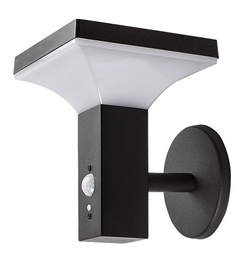 Geleen – соларна LED стенна лампа в черно с бял абажур, 145×180мм, 4W, 3000K