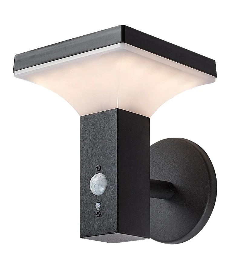 Geleen – соларна LED стенна лампа в черно с бял абажур, 145×180мм, 4W, 3000K