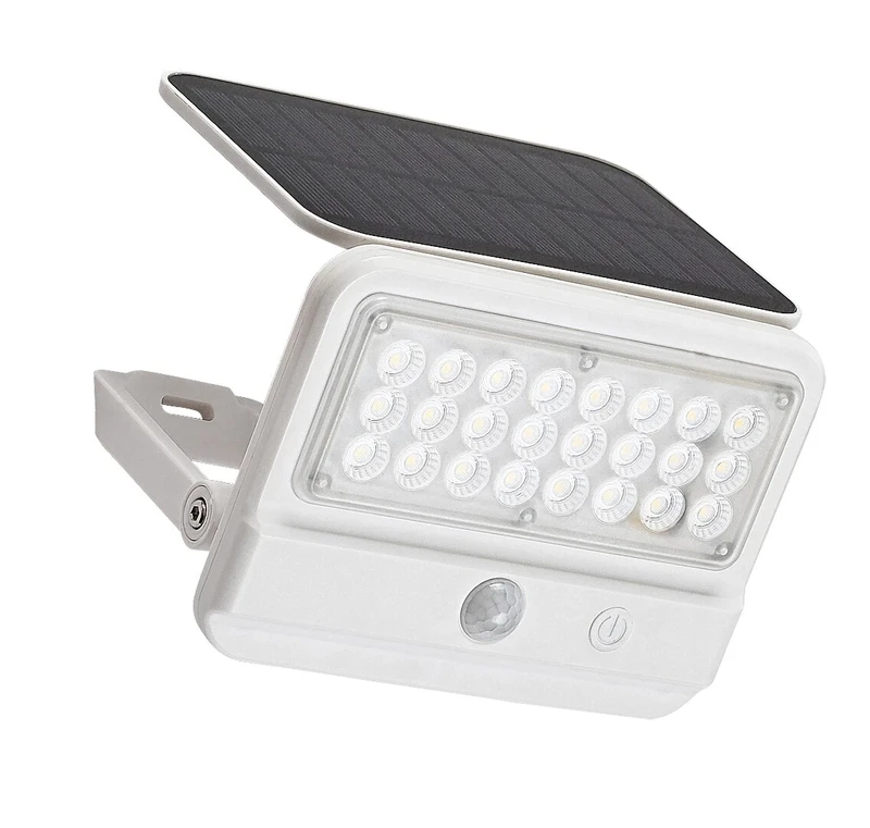 Flaxton – соларен LED аплик в бяло с датчик за движение, 145×160мм, 7W, 4000K