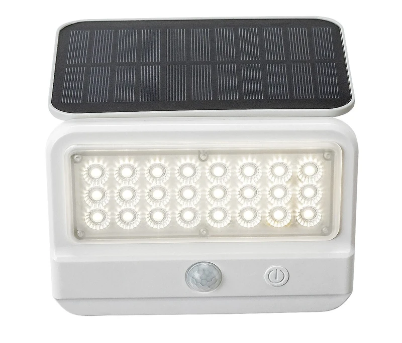 Flaxton – соларен LED аплик в бяло с датчик за движение, 145×160мм, 7W, 4000K