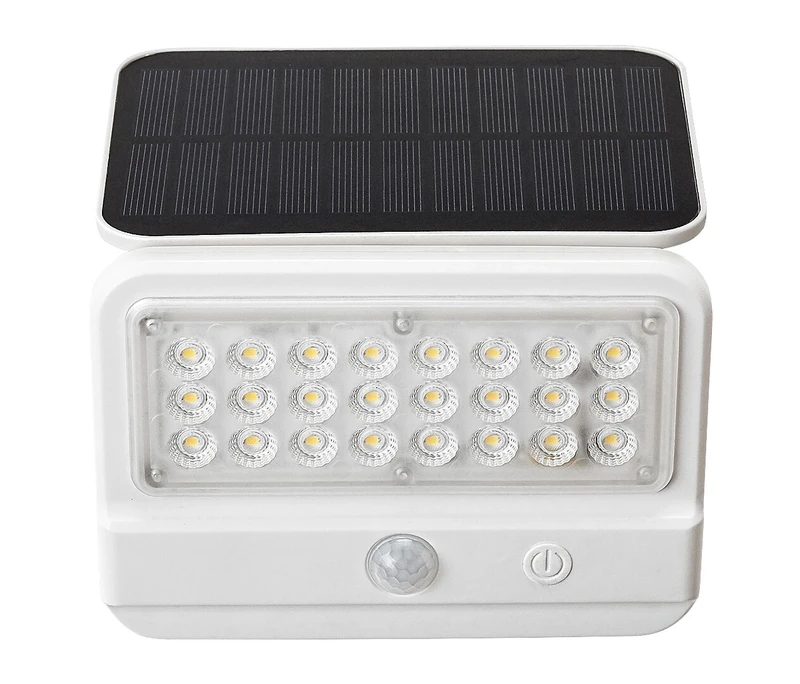 Flaxton – соларен LED аплик в бяло с датчик за движение, 145×160мм, 7W, 4000K