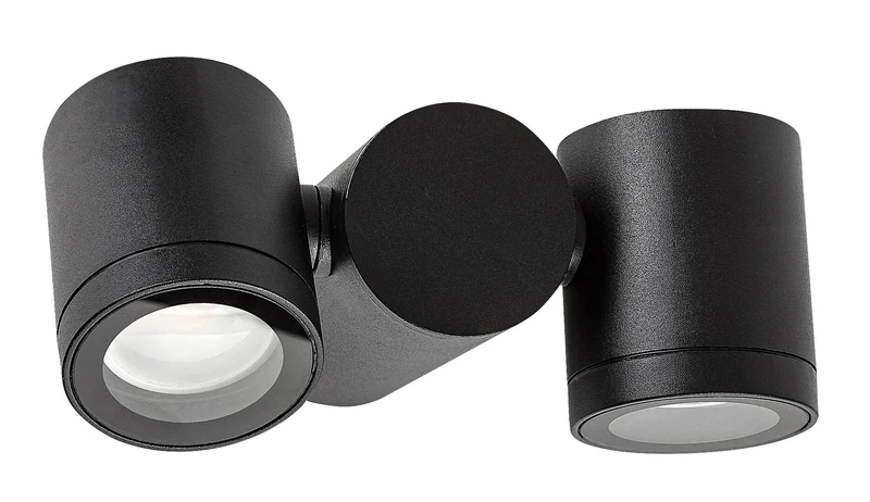 Enol – modern double facade wall light in black with clear glass, 2×GU10, IP44