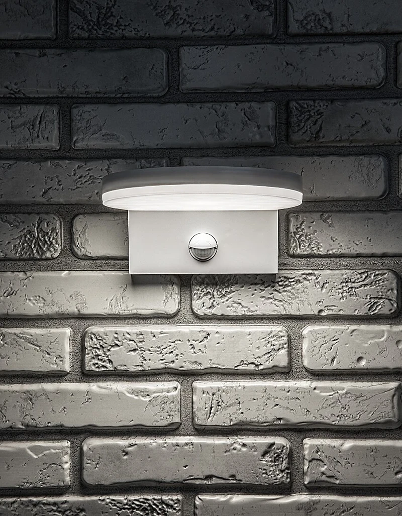 Batida – LED външна стенна лампа със сензор в бяло, Ø175мм, 9W, 2700-6500K, IP54