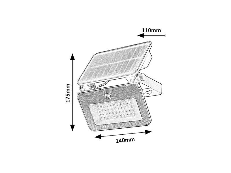 Tarcal – LED solar wall light for outdoor mounting in black, 140×175mm, 6W, IP65
