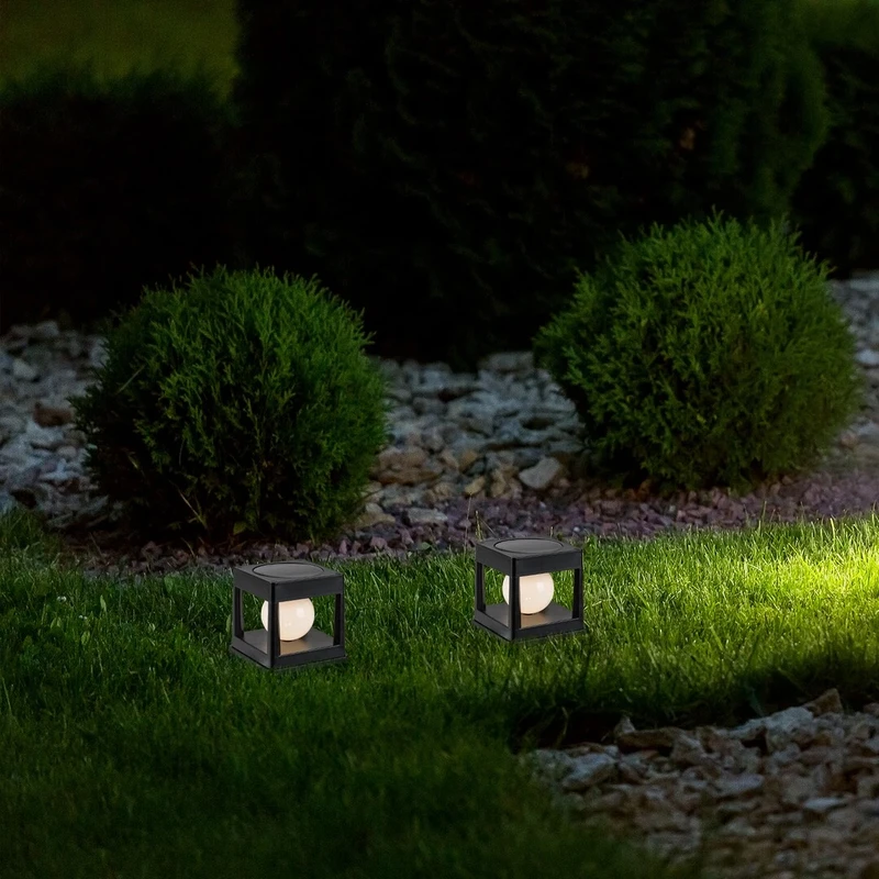 Holne – solar garden lamp in black/white, 105×115mm, 0.3W, 2500-3000K