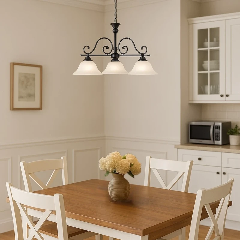 Dorothea – Mediterranean chandelier in black matt with alabaster glass, Ø640mm, 3×E27