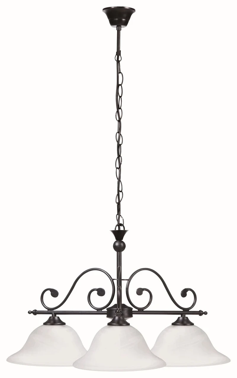 Chandeliers Dorothea – Mediterranean chandelier in black matt with alabaster glass, Ø640mm, 3×E27