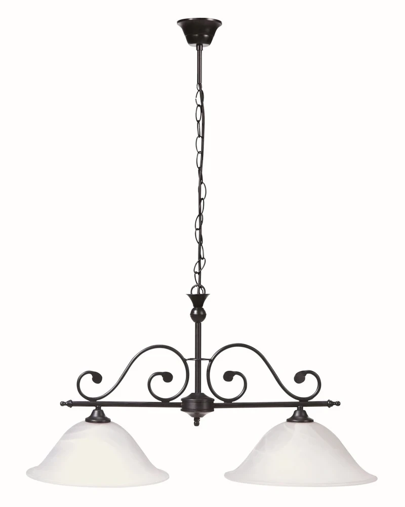 Chandeliers Dorothea – chandelier in Mediterranean style, black matt with white alabaster, 720mm, 2×E27