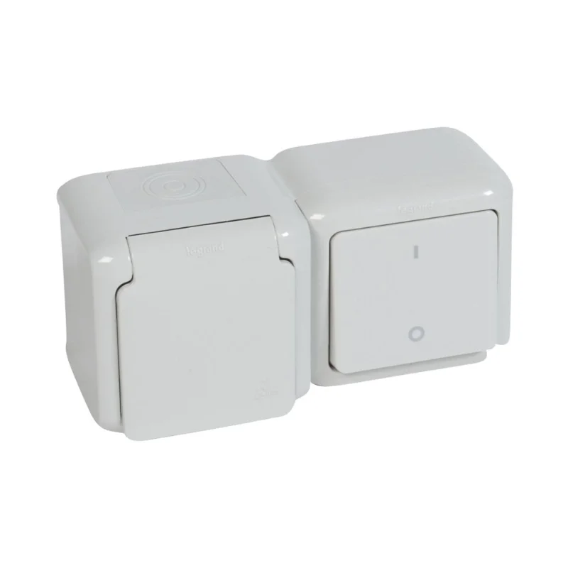 Legrand Блок двуполюсен ключ с шуко 2P+E 16A с детска защита IP44 Сив - Legrand Forix 782392