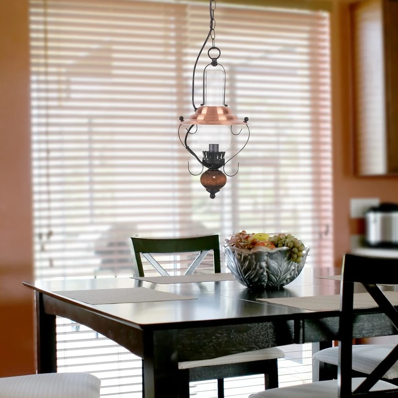 Enna – classic chandelier in black with wood and glass, Ø200mm, 1×E14