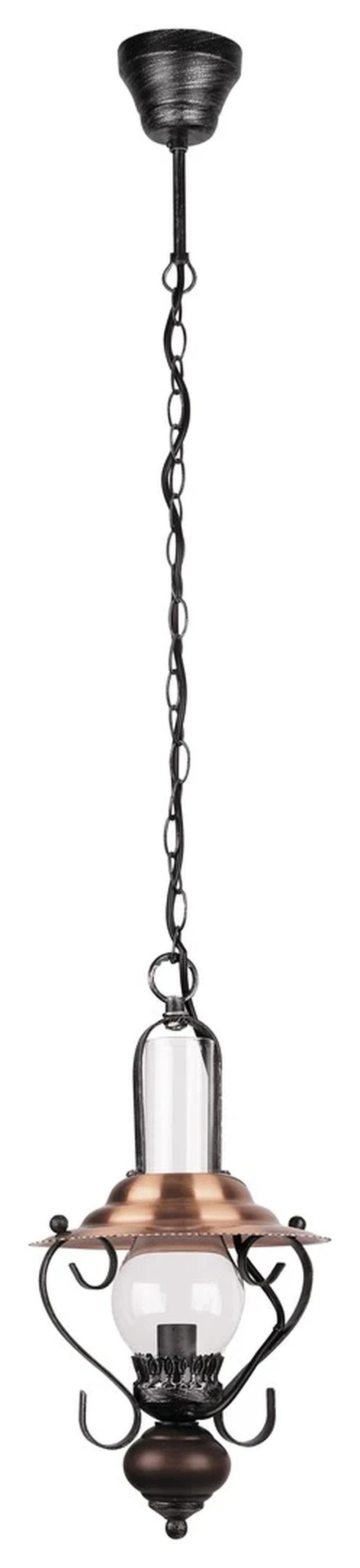 Chandeliers Enna – classic chandelier in black with wood and glass, Ø200mm, 1×E14