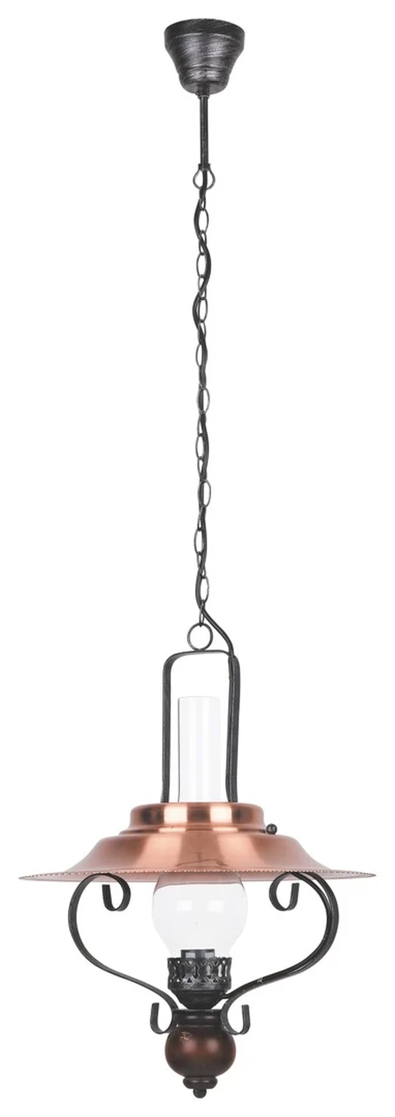 Chandeliers Enna – classic chandelier in black with walnut wood, Ø380mm, 1×E27