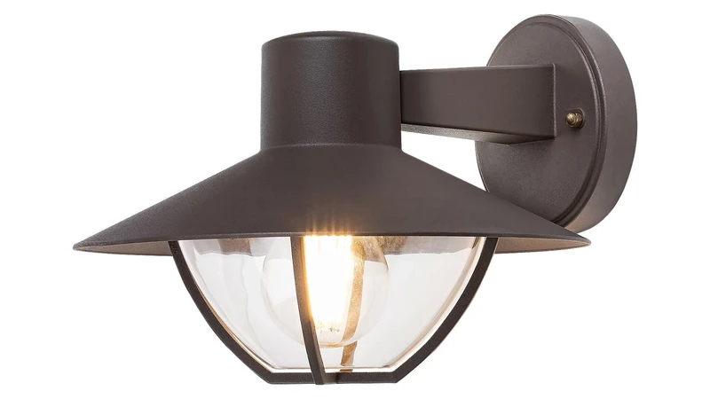 Almada – outdoor wall light in brown, aluminium, 240×180mm, IP44, 1×E27