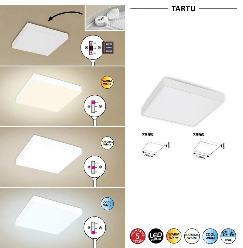 Tartu – LED външен плафон в матово бяло, 300×300мм, 24W, 2800-6000K, IP44