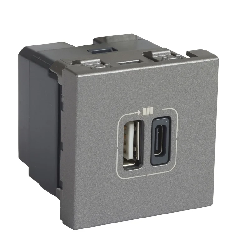 Розетка 2x USB тип A+C 15W 3A 2М Алуминий - Legrand Mosaic 79392