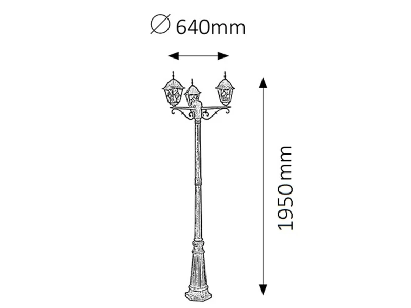 Monaco – classic garden bollard in antique gold, Ø640mm, 3×E27, IP43