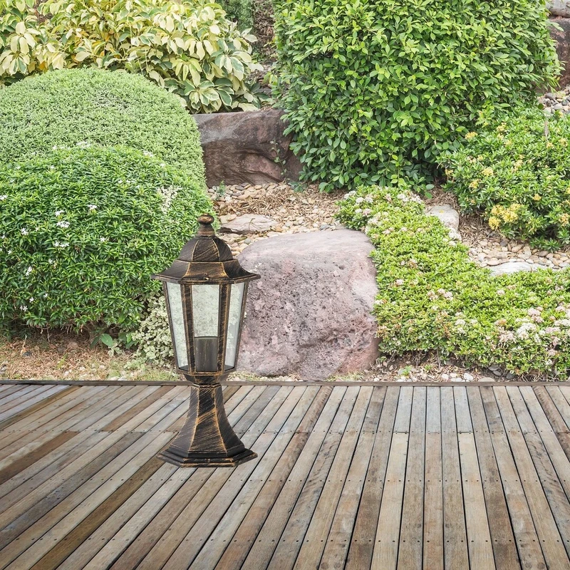 Velence – classic garden lamp in antique gold, Ø210mm, IP43, 1×E27
