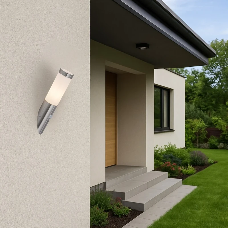 Inox torch – модерна външна стенна лампа в сатениран хром, Ø76мм, 1×E27, IP44