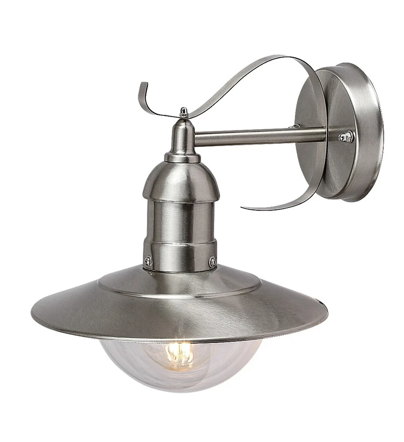 Oslo – outdoor wall light in satin chrome, 240×265mm, IP44, 1×E27