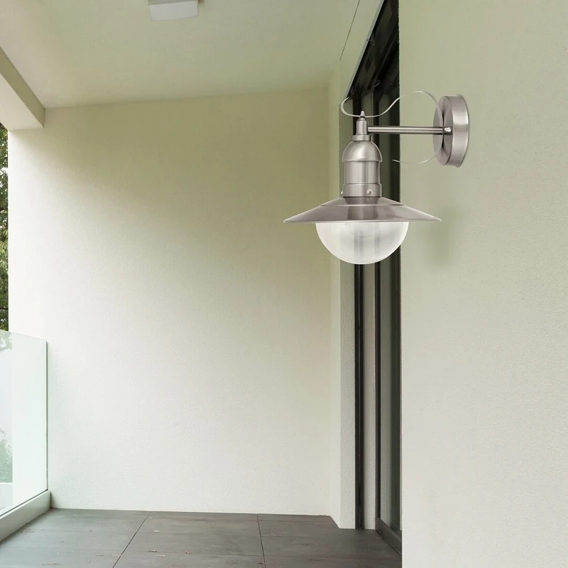 Oslo – outdoor wall light in satin chrome, 240×265mm, IP44, 1×E27