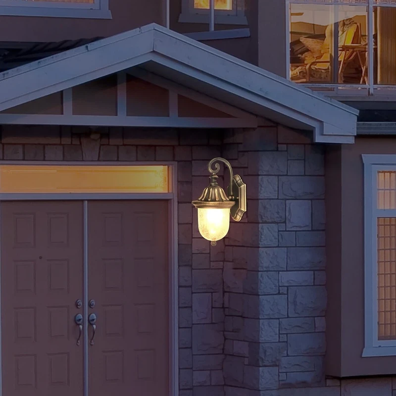 Sydney – vintage outdoor wall light in antique gold, Ø160mm, 1×E27, IP23