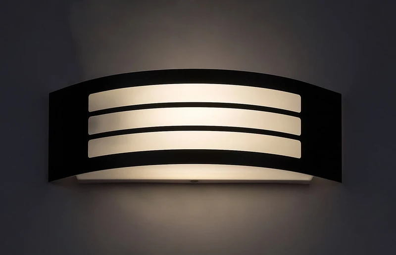 Roma – modern outdoor wall light in black matt with white shade, 318×100mm, 1×E27, IP44