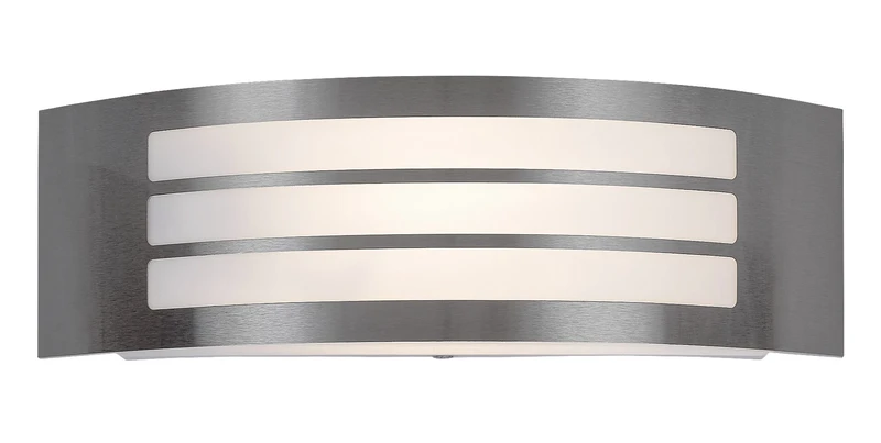 Roma – modern outdoor wall light in satin chrome with white shade, 318×100mm, 1×E27, IP44
