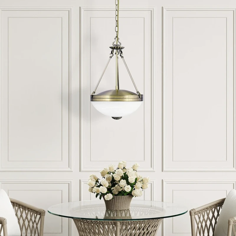 Marlene – classic chandelier in bronze with alabaster glass, Ø320mm, 2×E27