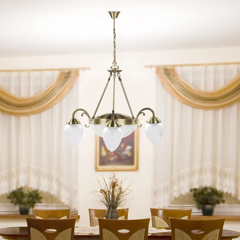 Annabella – classic chandelier in bronze with white glass shades, Ø700mm, 3×E27