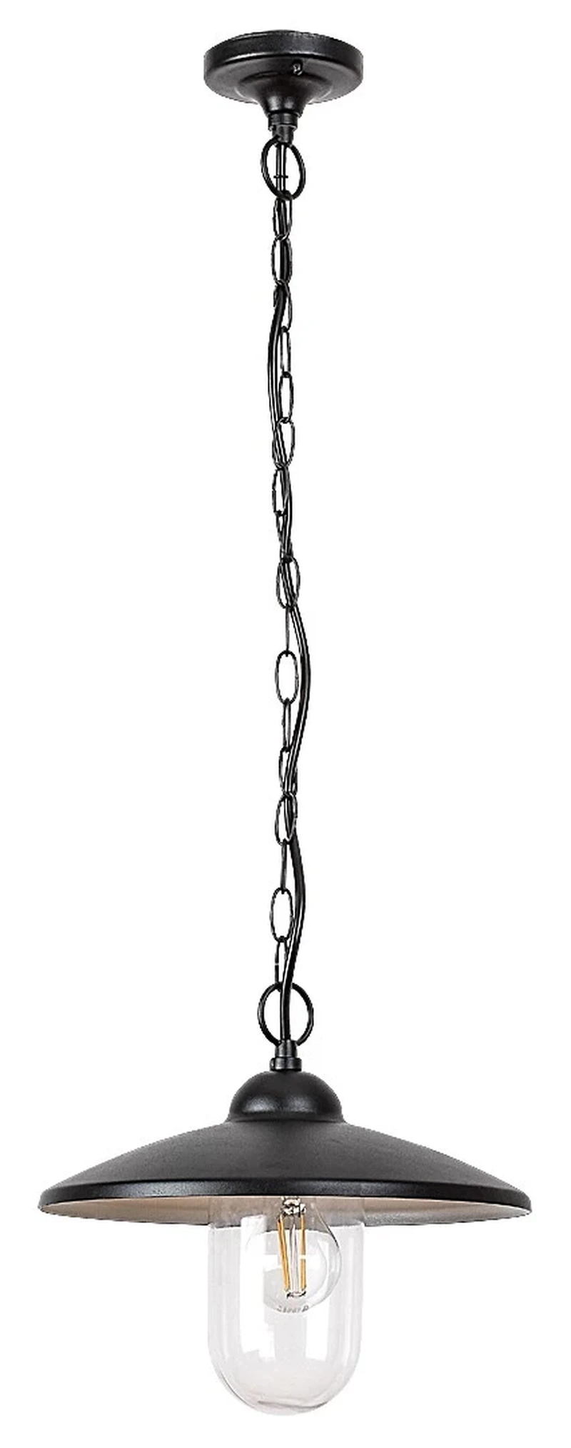 Vigo – outdoor pendant in black matt with clear glass, Ø300mm, 1×E27, IP44