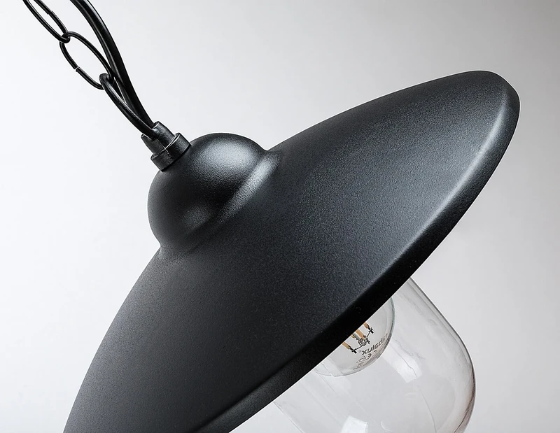Vigo – outdoor pendant in black matt with clear glass, Ø300mm, 1×E27, IP44