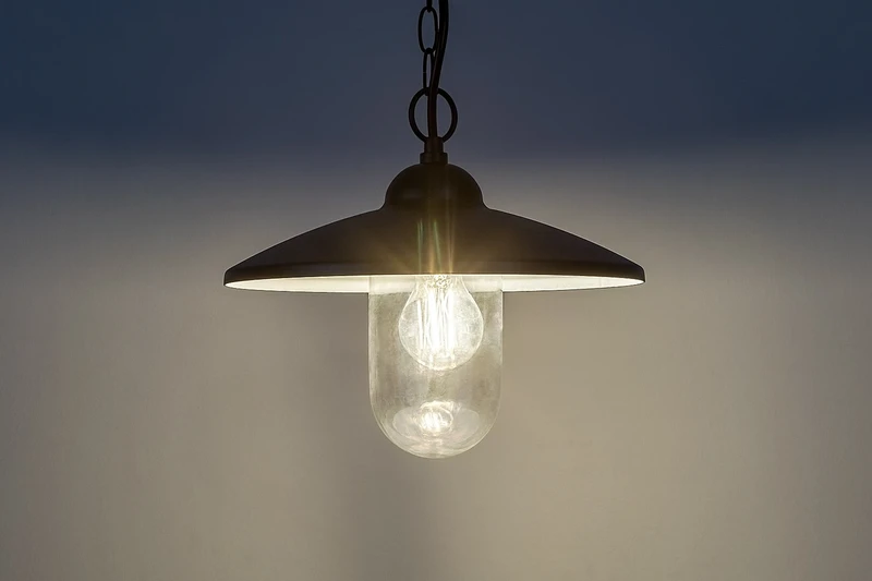 Vigo – outdoor pendant in black matt with clear glass, Ø300mm, 1×E27, IP44