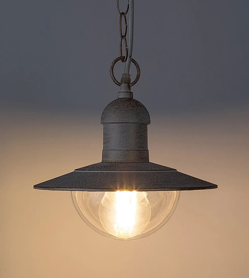 Oslo – outdoor pendant in antique white with clear ceiling light, Ø240mm, 1×E27, IP44