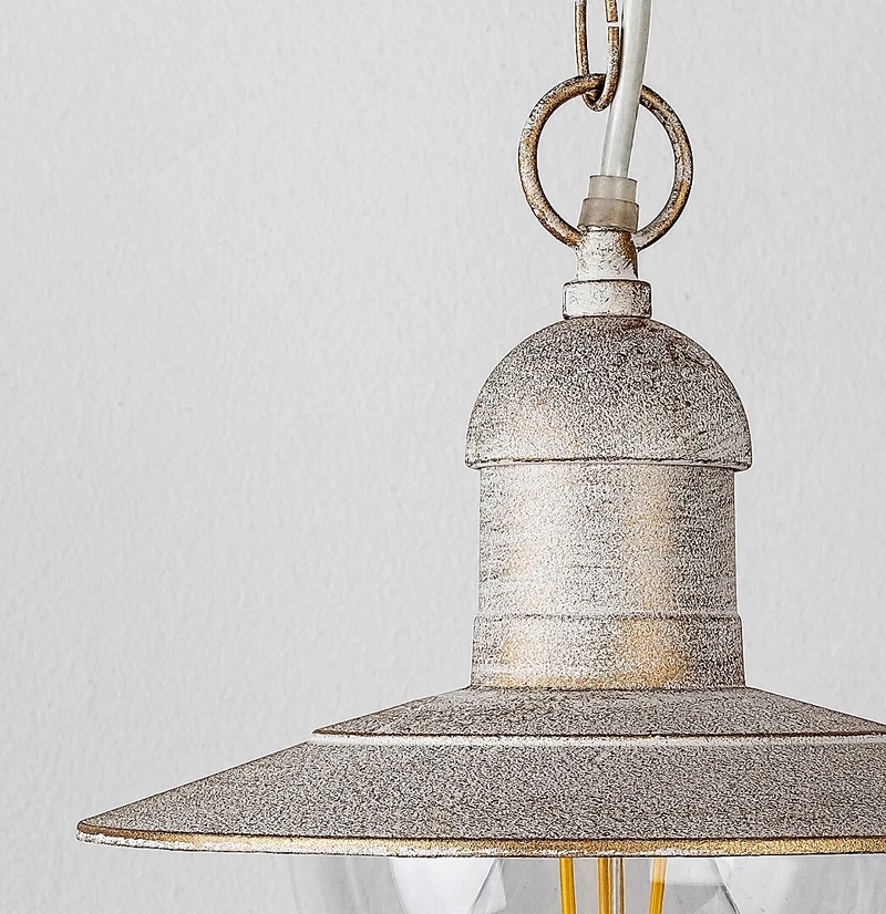 Oslo – outdoor pendant in antique white with clear ceiling light, Ø240mm, 1×E27, IP44