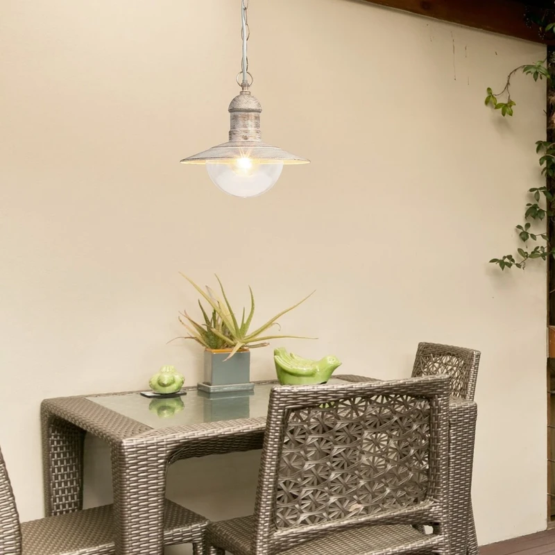 Oslo – outdoor pendant in antique white with clear ceiling light, Ø240mm, 1×E27, IP44