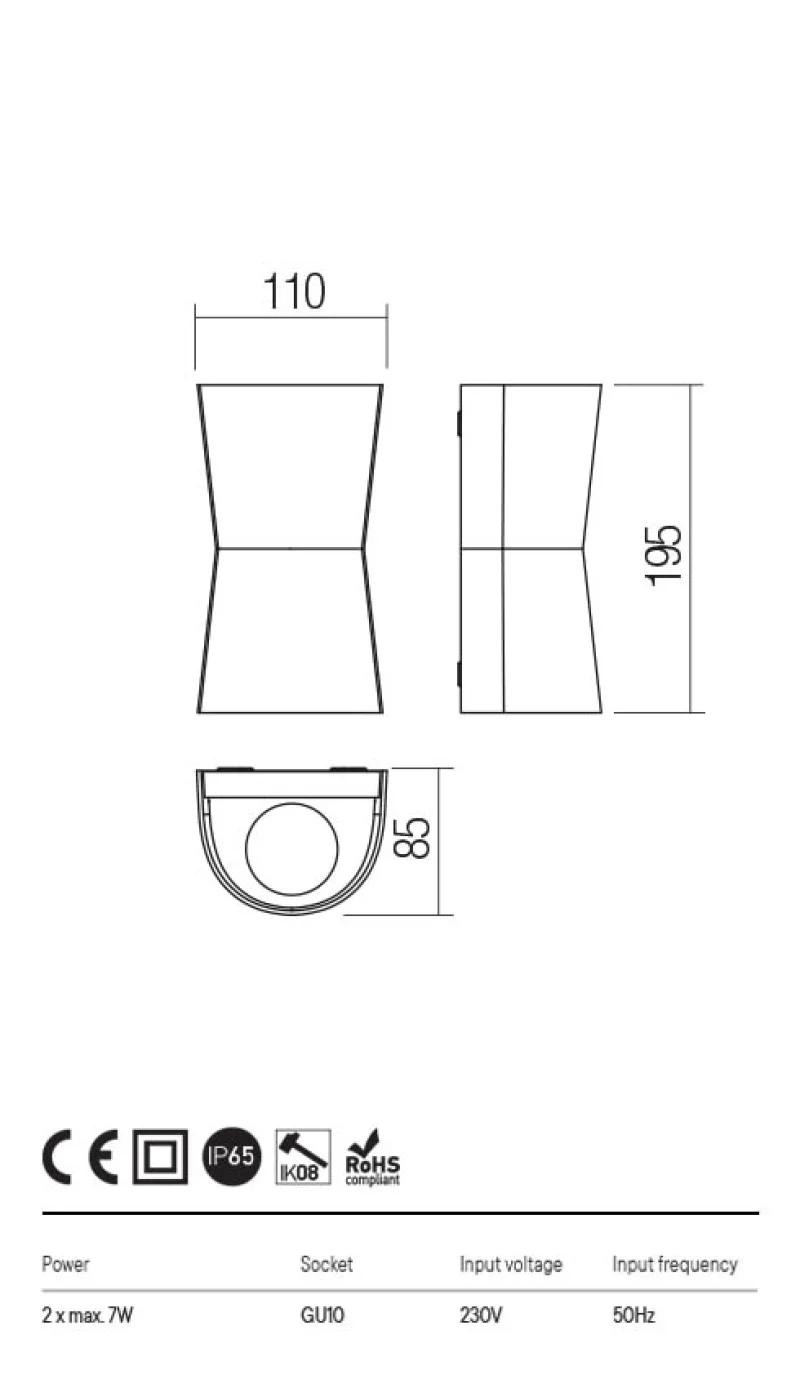 Tron 90458 – REDO facade wall light in dark grey, 2X7W, IP65