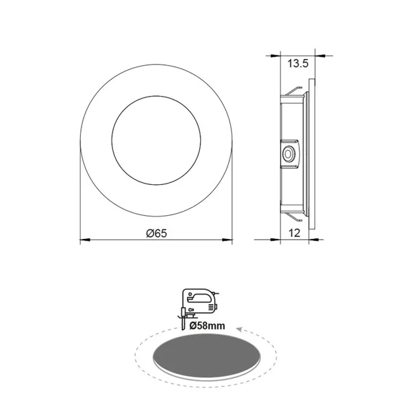Recessed Downlights Ared ARED230RNM – ACA spotlight, 2 W, 3000K, 230V AC, IP44, silver
