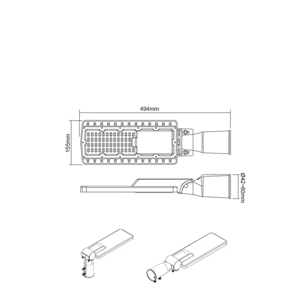 Street Lighting Bise BISE6040 – ACA street luminaire, 60 W, 4000K, 230V AC, IP66, grey
