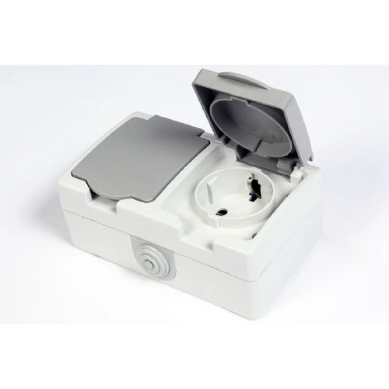 Courbi Schuko socket double 2P+E IP54 Grey - Courbi Surface CR32-20014-005