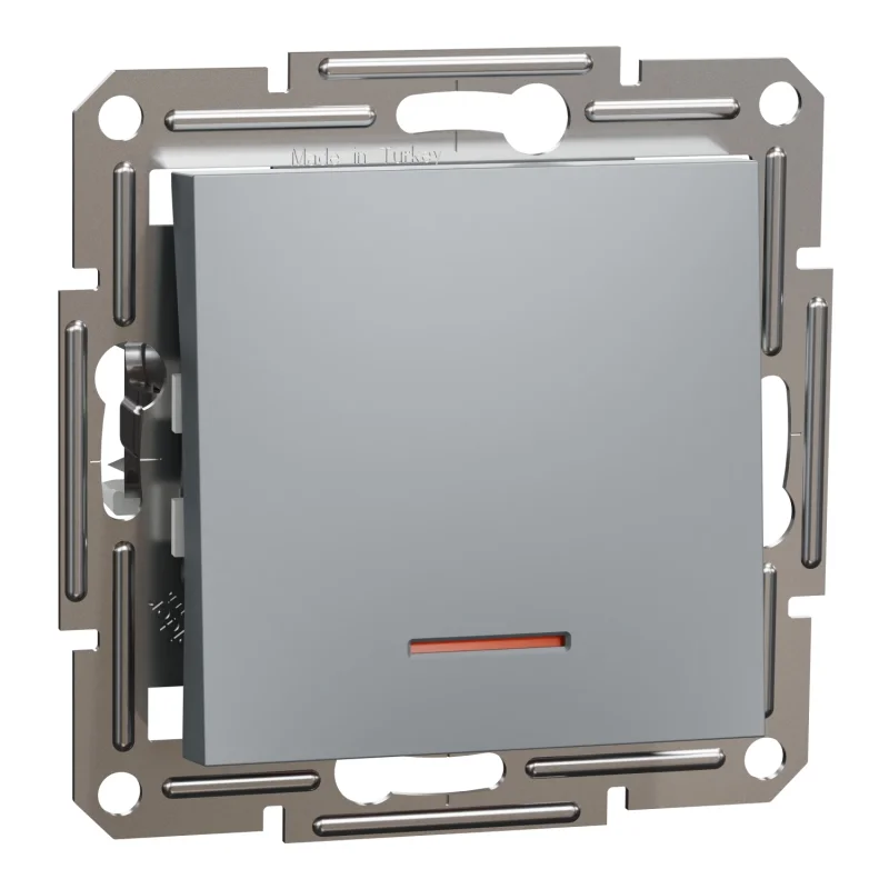 Schneider Electric One-way switch with backlight 10A Steel without frame - Schneider Electric Asfora EPH1400162