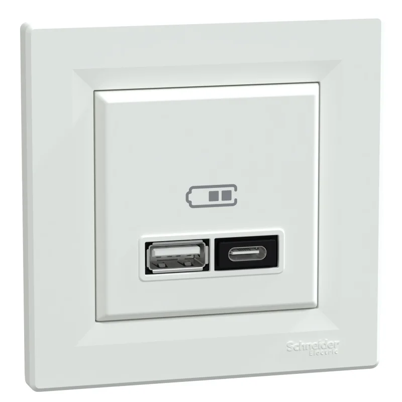 Schneider Electric Double USB charging type A+C 3A 21W White - Schneider Electric Asfora EPH2700521